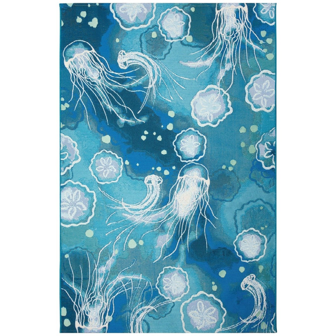 Liora Manne Marina Jellyfish Indoor Outdoor Area Rug Navy Aqua 5x8 Power Loomed Image 12