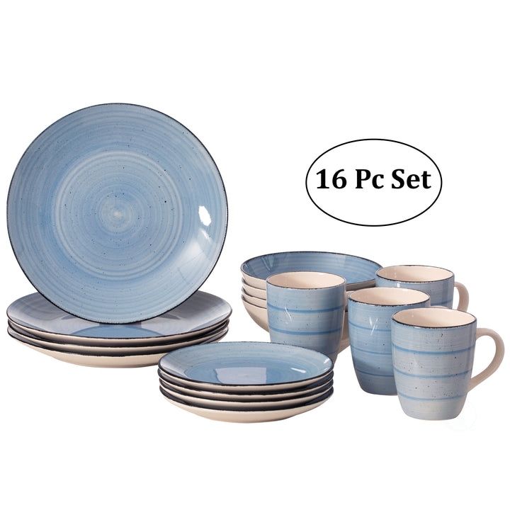 16 PC Spin Wash Dinnerware Dish Set for 4 Person Mugs, Salad and Dinner Plates and Bowls Sets, Dishwasher and Microwave Image 1