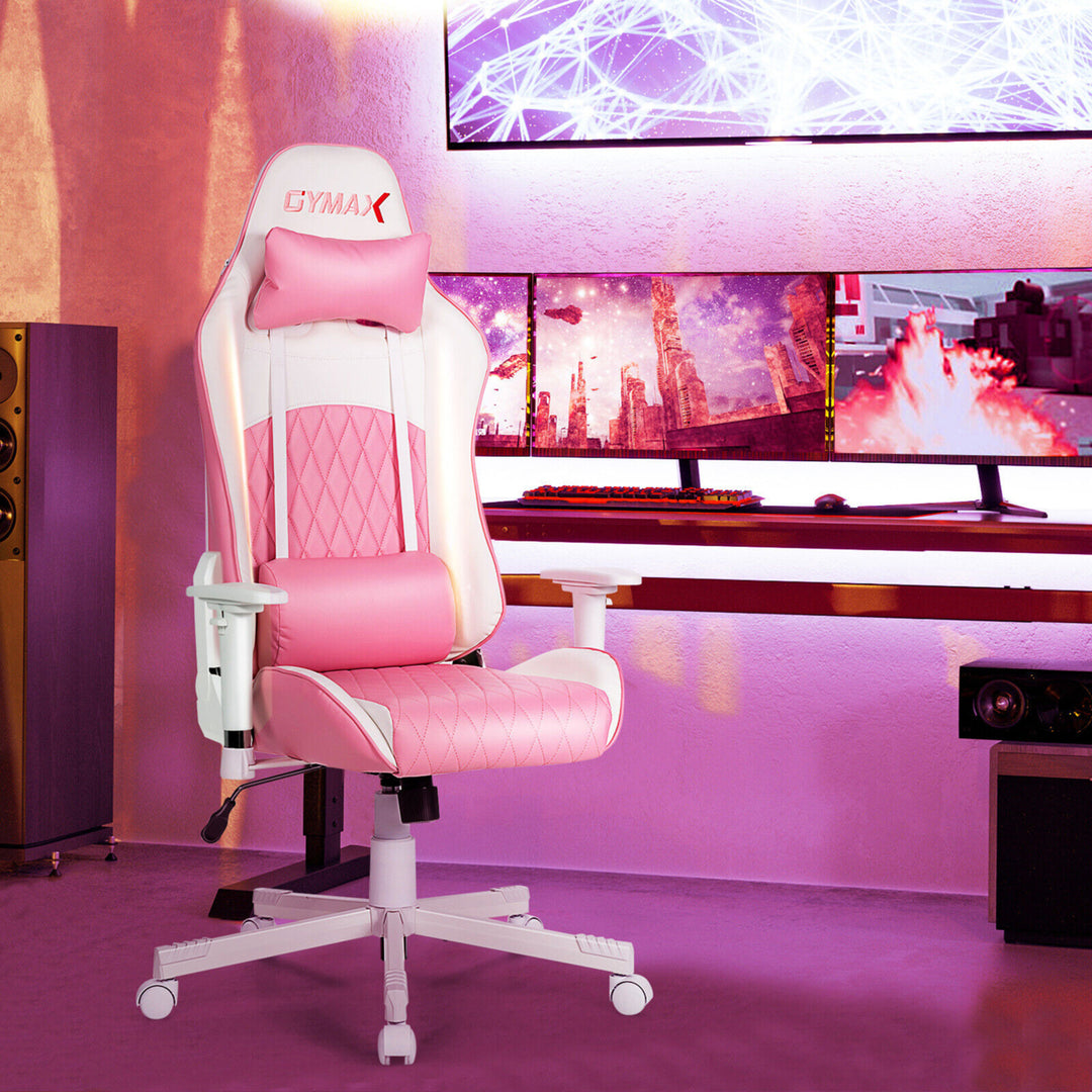 Gaming Chair Racing Style Adjustable Swivel Computer Office Chair Pink Image 5