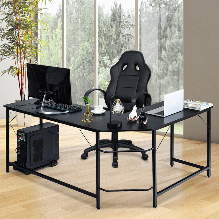 L Shaped Desk Corner Computer Desk PC Laptop Gaming Table Workstation Black/Natural/Brown Image 2