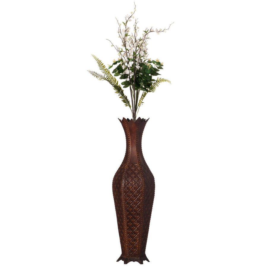 34-Inch Brown Metal Floor Vase: Elegant Centerpiece , Dried Flower, Artificial Flower, Living Room Decoration, Bedroom Image 1