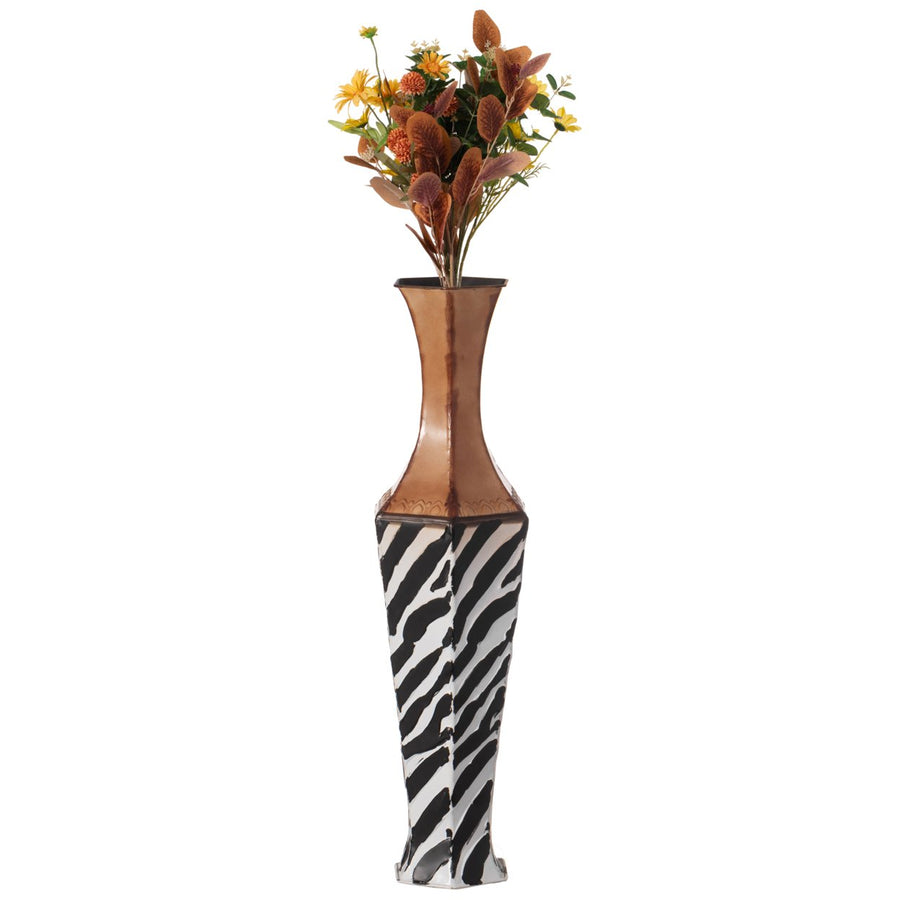 26-inch Tall White Striped and Brown Metal Floor Vase: Premium Centerpiece for  fill with Dried Flower and Artificial Image 1