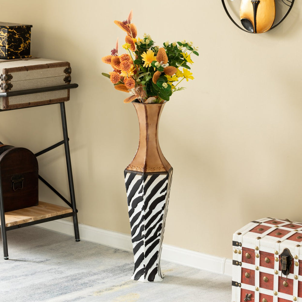 26-inch Tall White Striped and Brown Metal Floor Vase: Premium Centerpiece for  fill with Dried Flower and Artificial Image 2