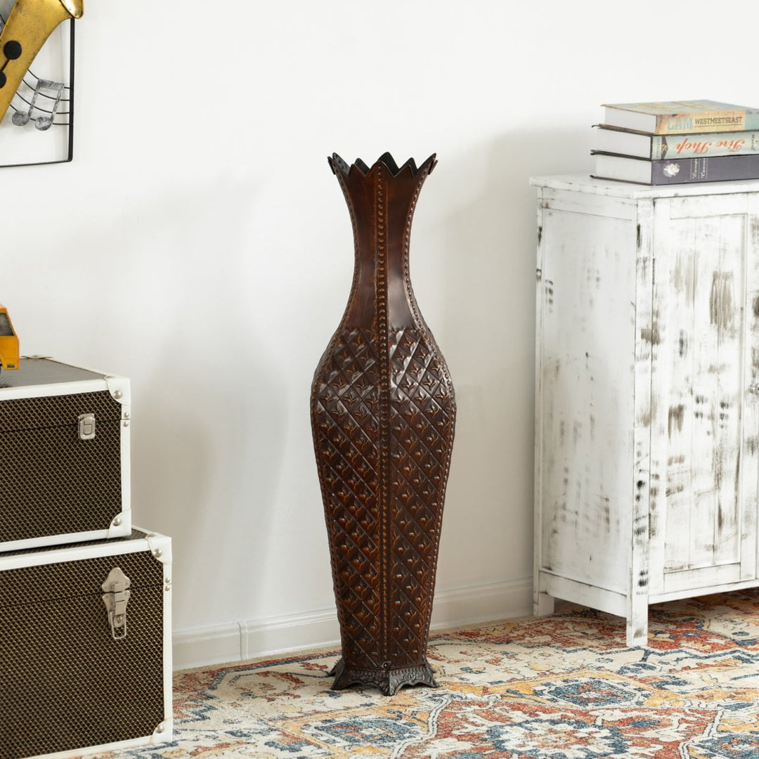 34-Inch Brown Metal Floor Vase: Elegant Centerpiece , Dried Flower, Artificial Flower, Living Room Decoration, Bedroom Image 6
