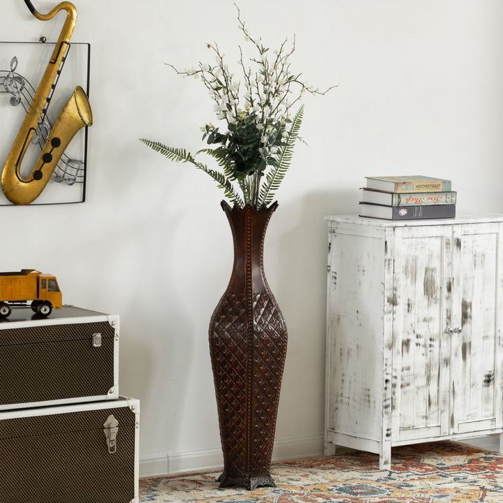 34-Inch Brown Metal Floor Vase: Elegant Centerpiece , Dried Flower, Artificial Flower, Living Room Decoration, Bedroom Image 8