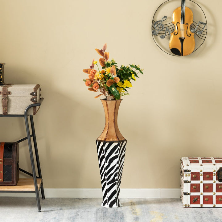 26-inch Tall White Striped and Brown Metal Floor Vase: Premium Centerpiece for  fill with Dried Flower and Artificial Image 7