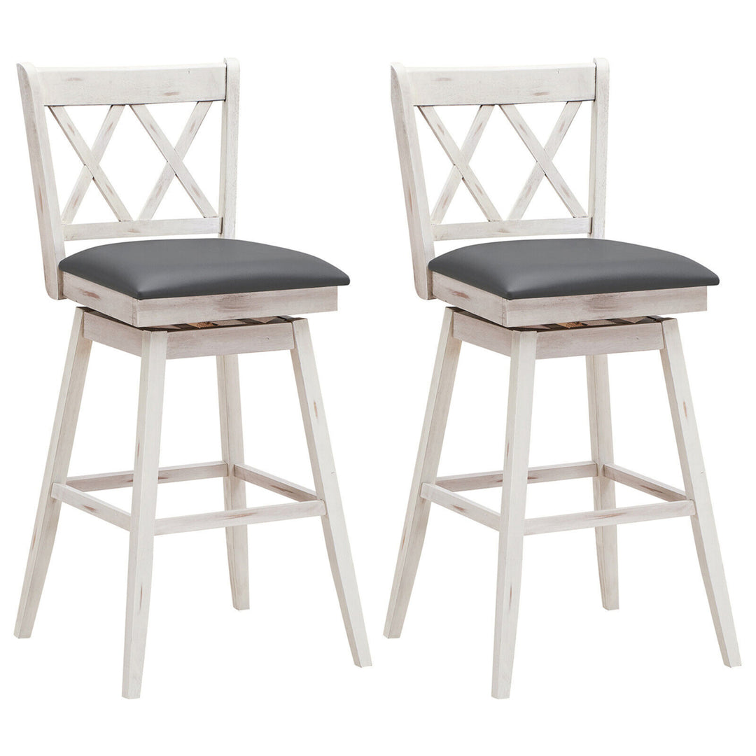 Set of 2 Barstools Swivel Bar Height Chairs with Rubber Wood Legs Image 2