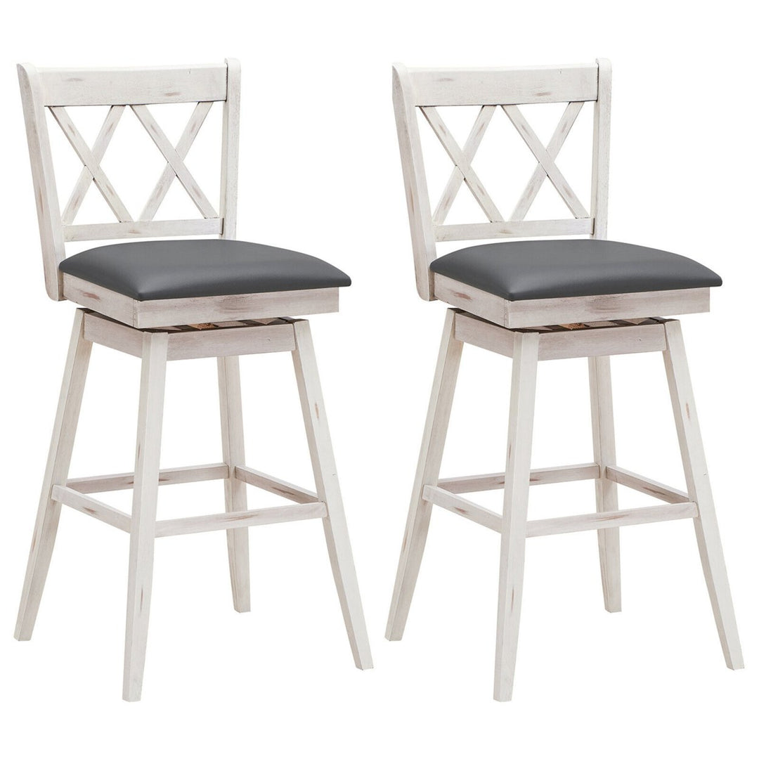 Set of 2 Barstools Swivel Bar Height Chairs with Rubber Wood Legs Image 1