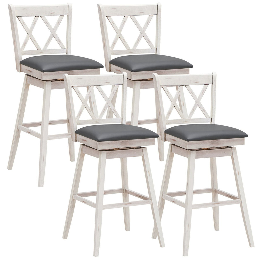 Set of 4 Barstools Swivel Bar Height Chairs with Rubber Wood Legs Image 1