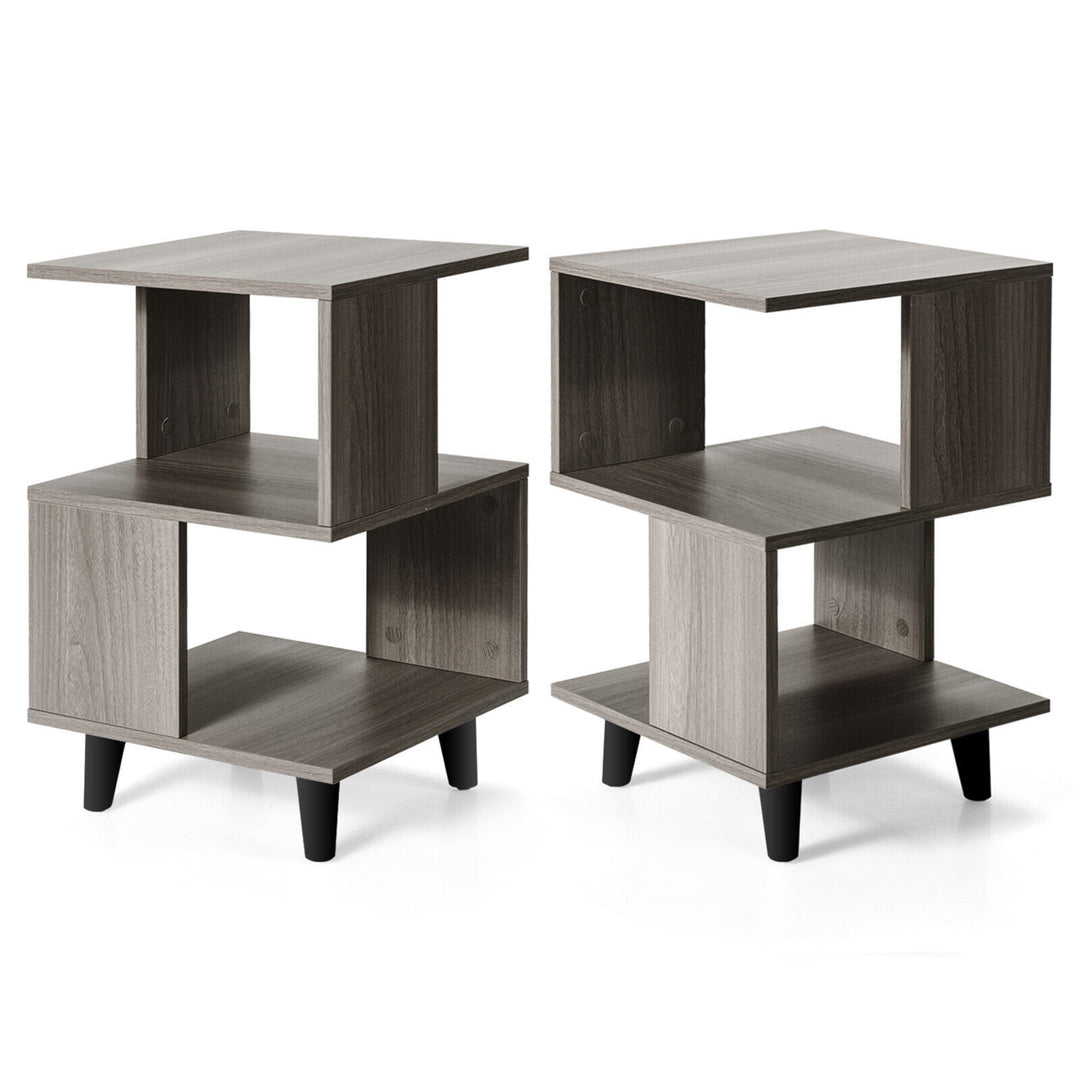 2 PCS Nightstand Set Modern Side End Table Storage Shelf Grey Image 1