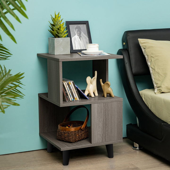 2 PCS Nightstand Set Modern Side End Table Storage Shelf Grey Image 3