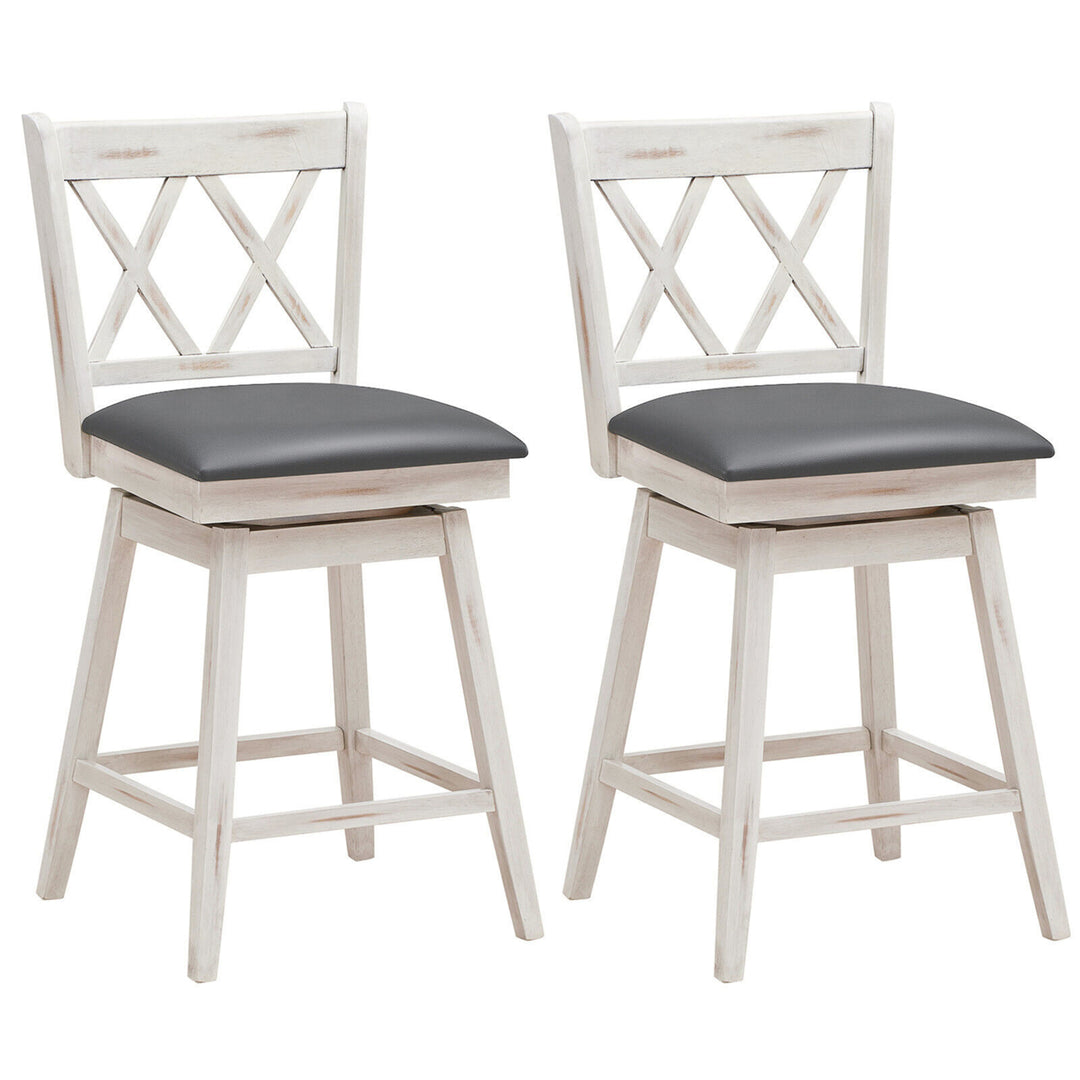 Set of 2 Barstools Swivel Counter Height Chairs w/Rubber Wood Legs Image 2