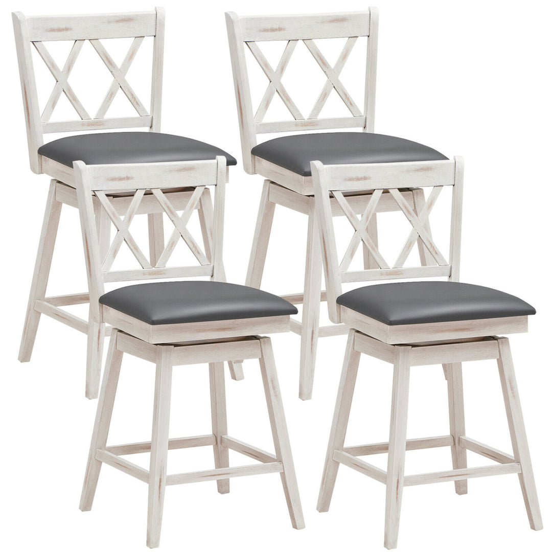 Set of 4 Barstools Swivel Counter Height Chairs w/Rubber Wood Legs Image 2