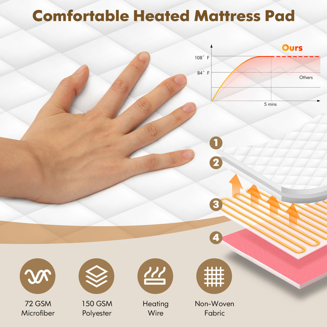 Twin/Queen/King Size Electric Heated Mattress Cover Pad w/ 8 Hours Auto Off Image 3