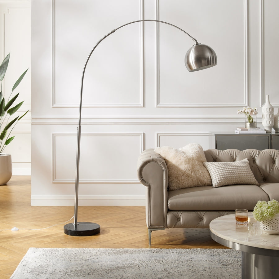 Maycie Floor Lamp - 6ft Power Cord, Marble Stone Base , Arched Sturdy Metal Frame with Adjustable Joints , Foot Switch Image 1
