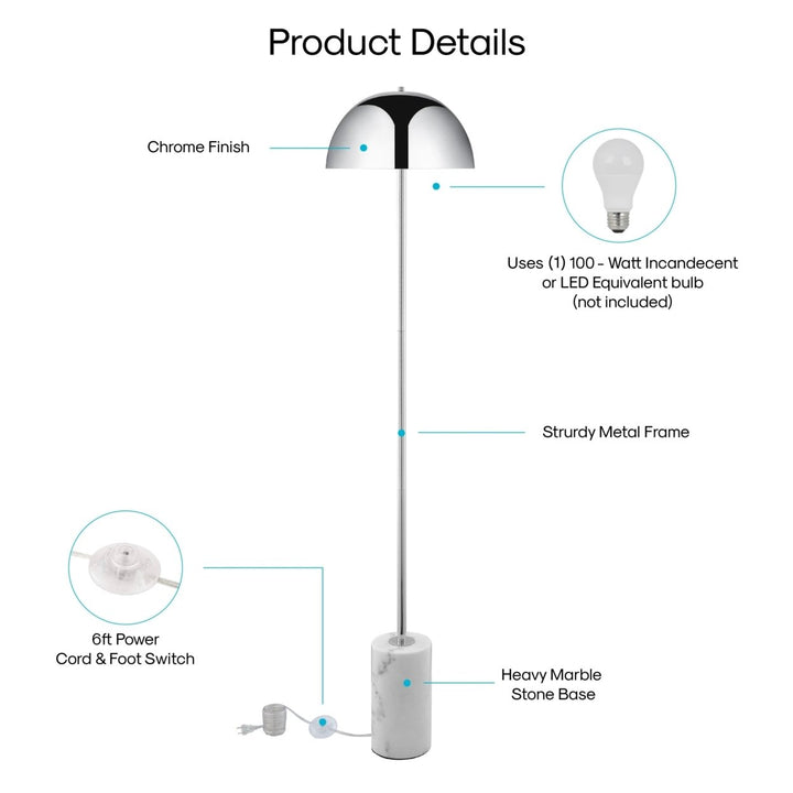 Marlen Floor Lamp - 6ft Power Cord, Marble Stone Base , Sturdy Metal Frame , Foot Switch Image 6