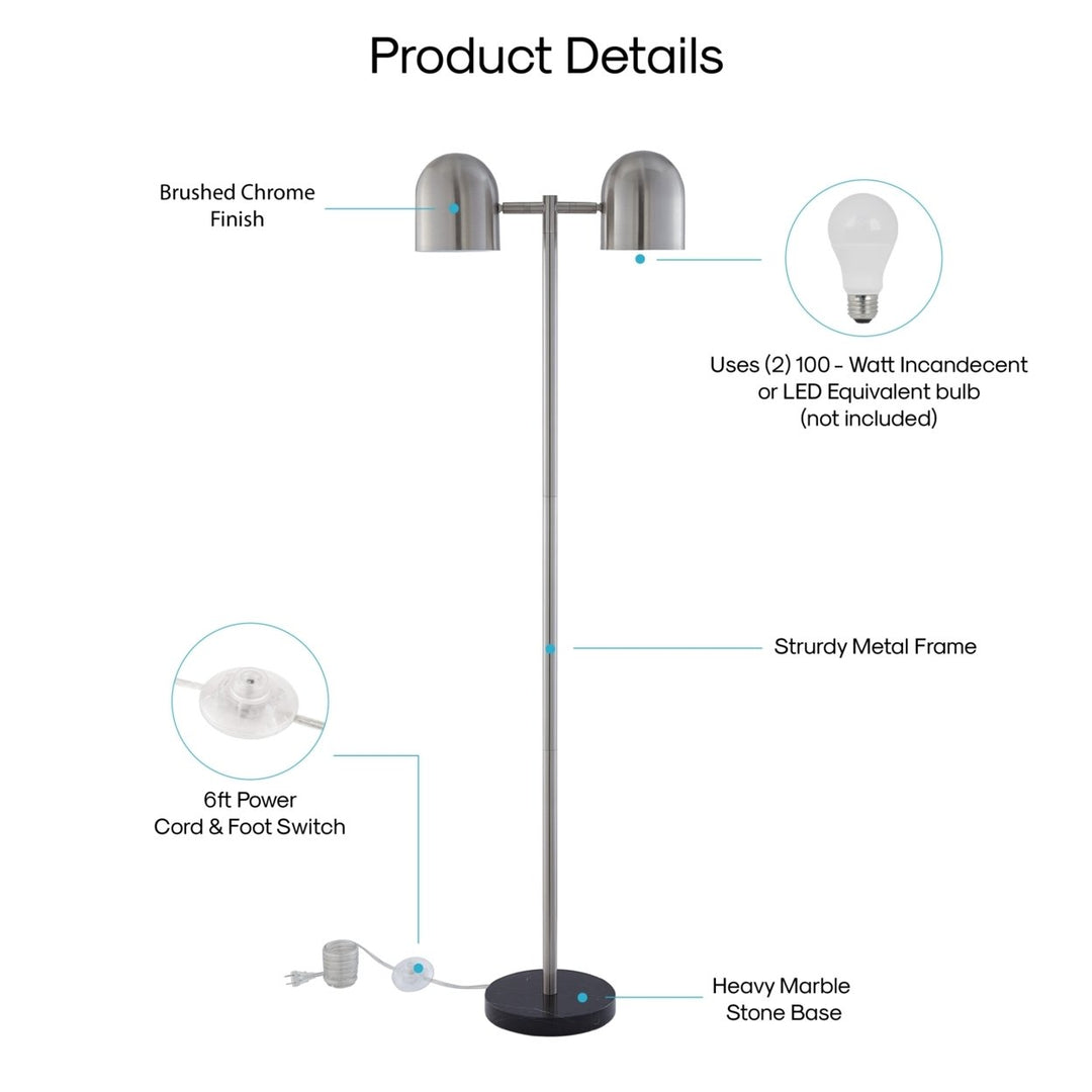 Paetyn Floor Lamp - 6ft Power Cord, Foot Switch, 2 Lights , Sturdy Metal Frame , Heavy Marble Stone Base Image 6