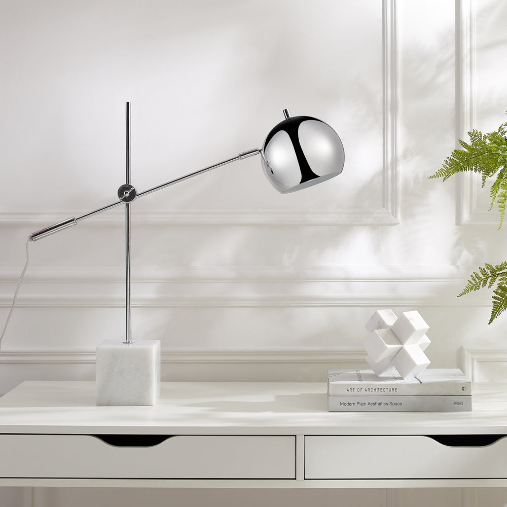 Federico Table Lamp - 5ft Power Cord, Marble Stone Base , Sturdy Metal Frame, Adjustable Height , Rotary Switch Image 2