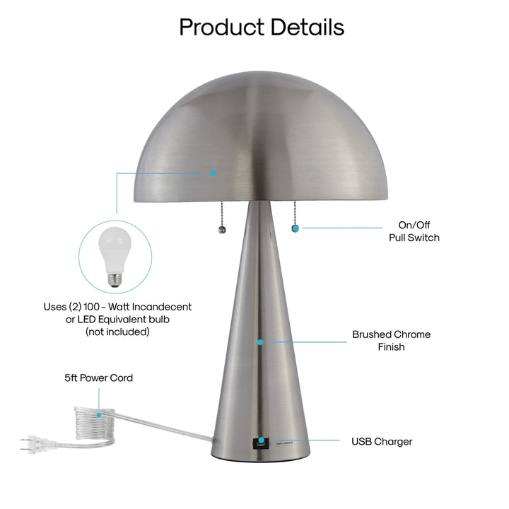 Zahraa Table Lamp - USB Charger , Pull Switch , 5ft Power Cord Image 6