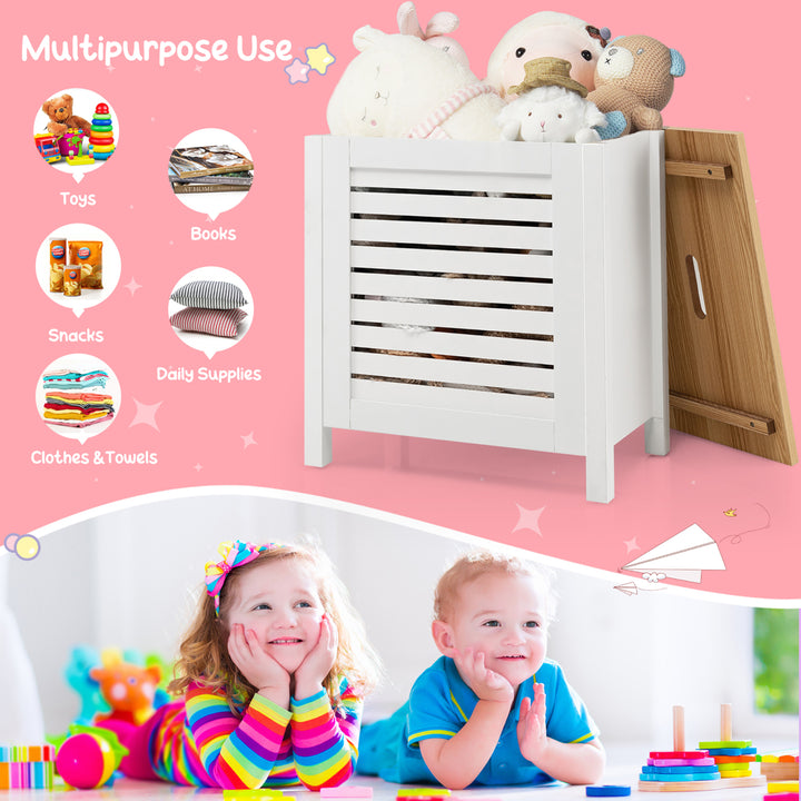 Wooden Toy Storage Organizer Kids Toy Chest W/Lid for Kindergarten Bedroom White Image 6