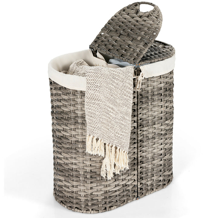 Handwoven Laundry Hamper Laundry Basket w/2 Removable Liner Bags Image 5