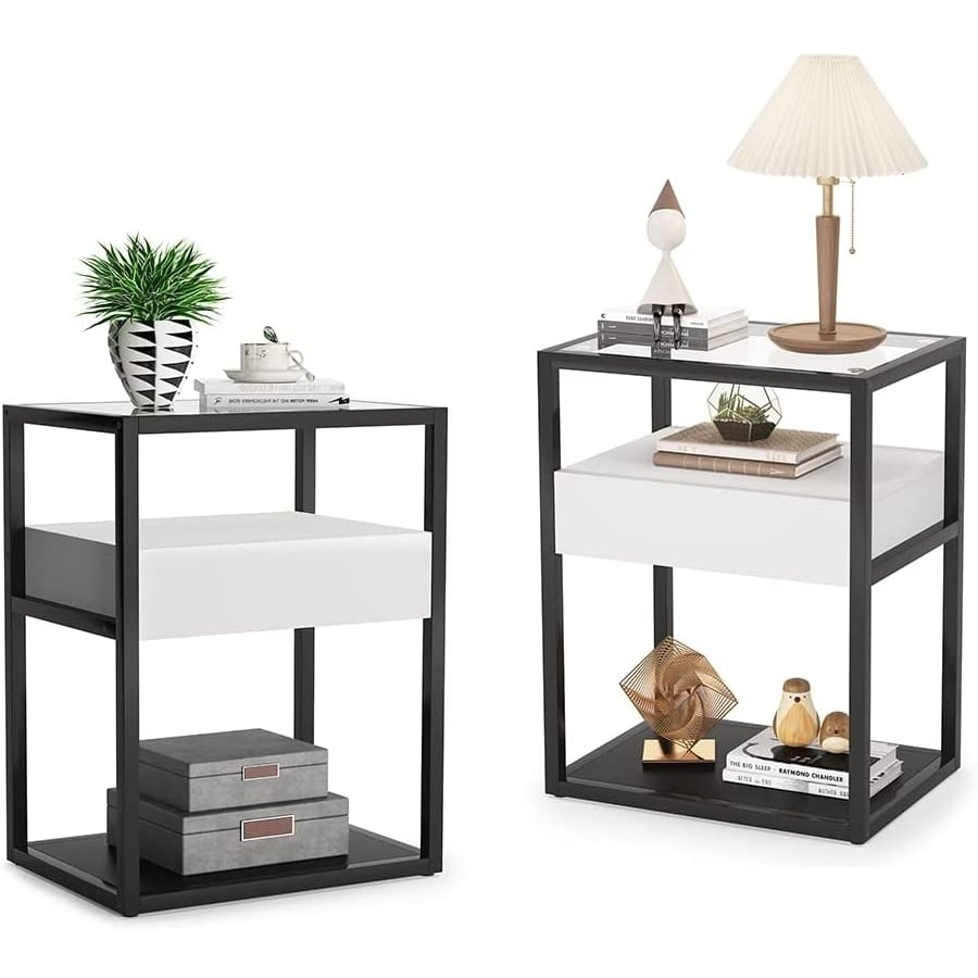 Tribesigns Nightstand, Modern Side End Table with Drawer and Shelf Image 1