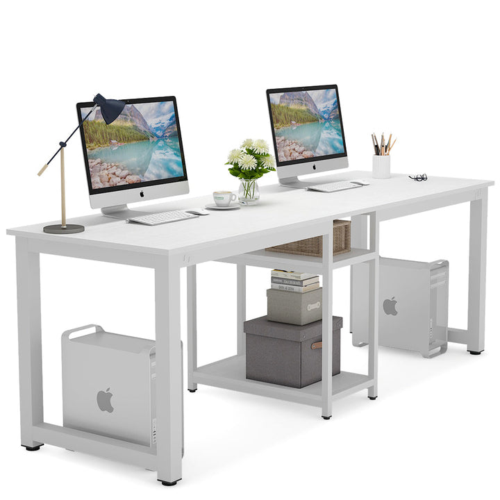 Tribesigns Two Person Desk, 78 Inches Computer Desk with Storage Shelves Image 9