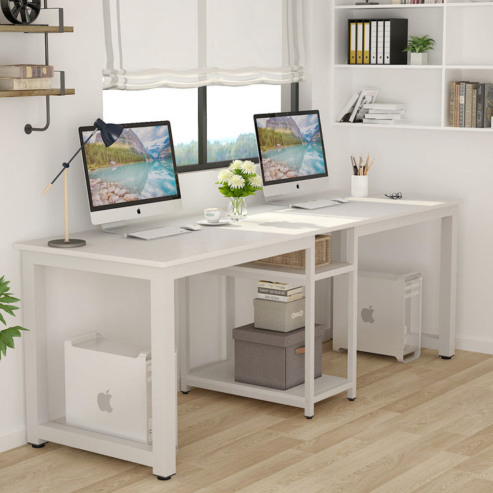 Tribesigns Two Person Desk, 78 Inches Computer Desk with Storage Shelves Image 10