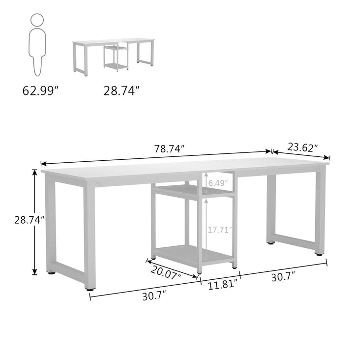 Tribesigns Two Person Desk, 78 Inches Computer Desk with Storage Shelves Image 6