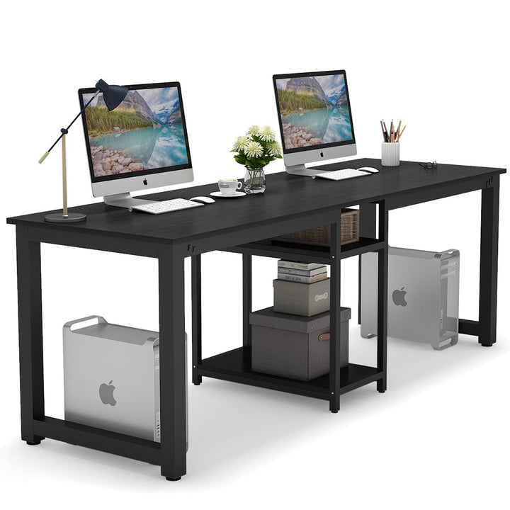 Tribesigns Two Person Desk, 78 Inches Computer Desk with Storage Shelves Image 7