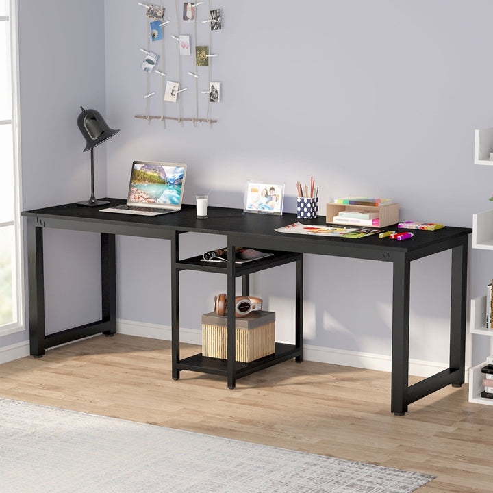 Tribesigns Two Person Desk, 78 Inches Computer Desk with Storage Shelves Image 8