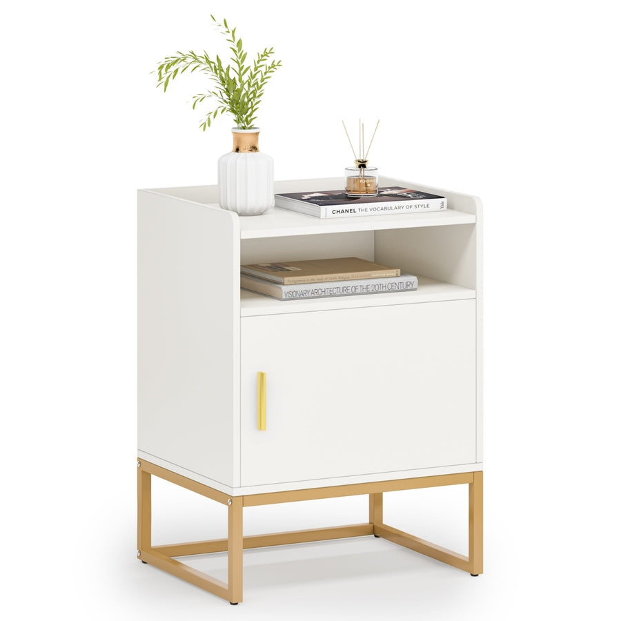 Tribesigns Nightstand, Modern Bedside Table with Cabinet and Storage Shelf Image 1