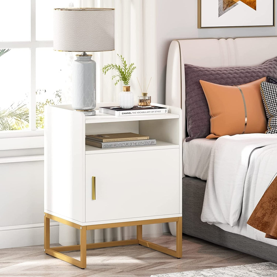 Tribesigns Nightstand, Modern Bedside Table with Cabinet and Storage Shelf Image 2