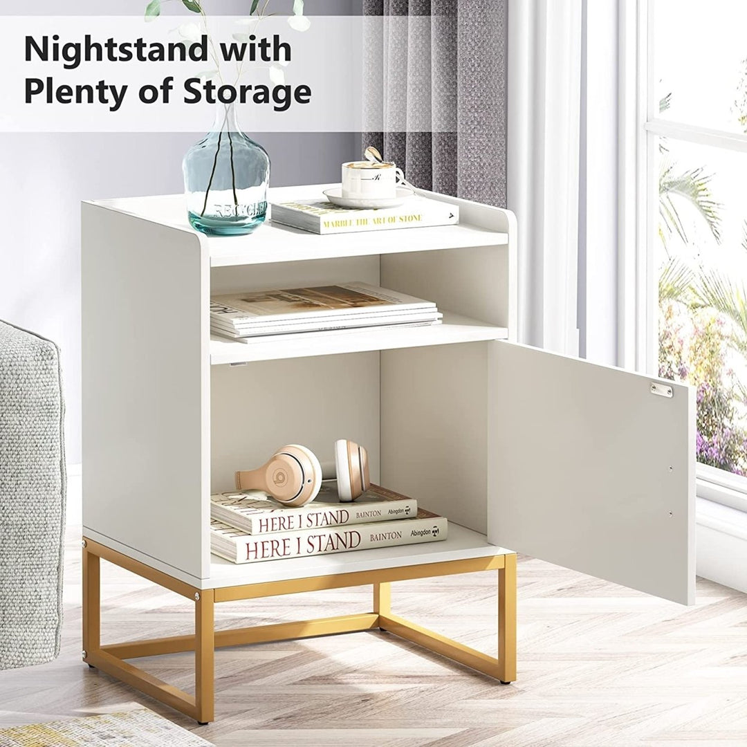 Tribesigns Nightstand, Modern Bedside Table with Cabinet and Storage Shelf Image 5