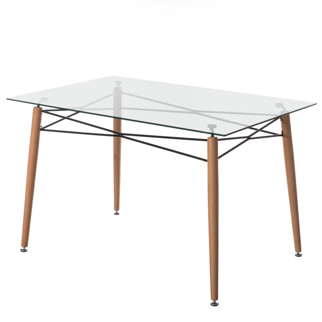 Clear Glass Dining Table with Beech Wood Legs 47in Modern Accent Table Image 1