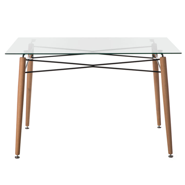 Clear Glass Dining Table with Beech Wood Legs 47in Modern Accent Table Image 6