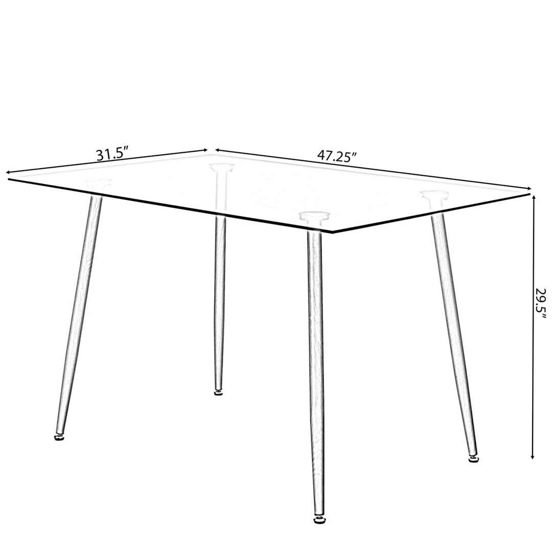 Rectangle Glass Top Dining Table with Wood Legs Modern Space Saving 47in Image 7