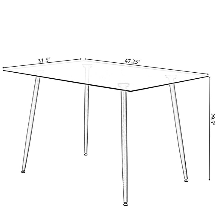 Rectangle Glass Top Dining Table with Wood Legs Modern Space Saving 47in Image 7