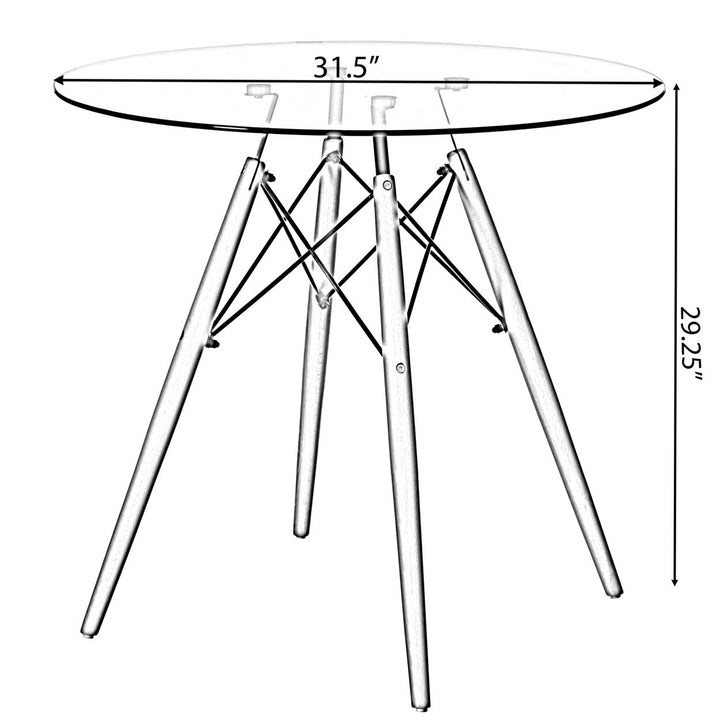 Modern Round Clear Glass Dining Table with Beech Wood Legs 31.5 Inch Space Saving Image 7