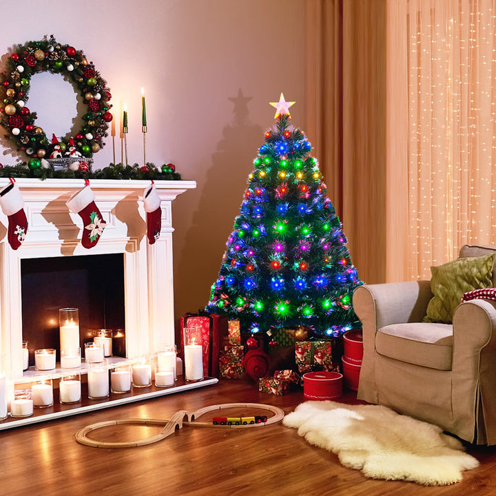 5Ft Pre-lit Optical Fiber Christmas Tree w/ Colorful LED Lights Stand Image 1