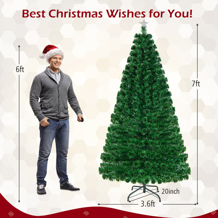 7Ft Pre-lit Optical Fiber Christmas Tree w/ Colorful LED Lights Stand Image 2