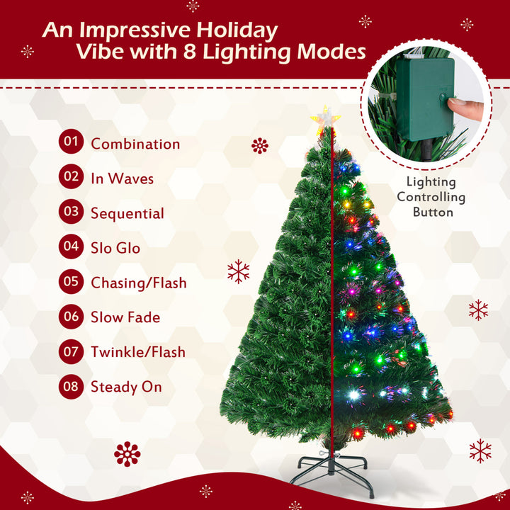 5Ft Pre-lit Optical Fiber Christmas Tree w/ Colorful LED Lights Stand Image 6