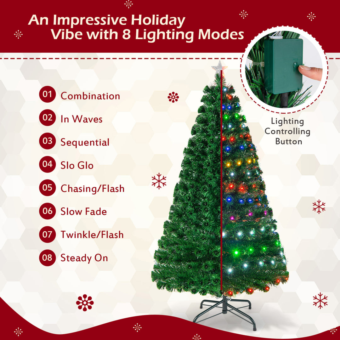 6Ft Pre-lit Optical Fiber Christmas Tree w/ Colorful LED Lights Stand Image 6