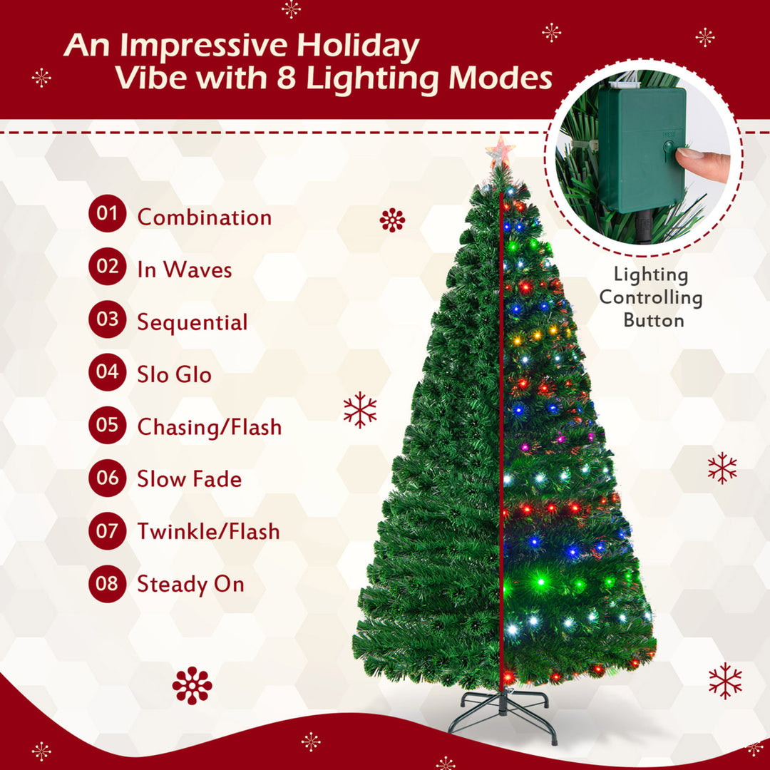 7Ft Pre-lit Optical Fiber Christmas Tree w/ Colorful LED Lights Stand Image 6