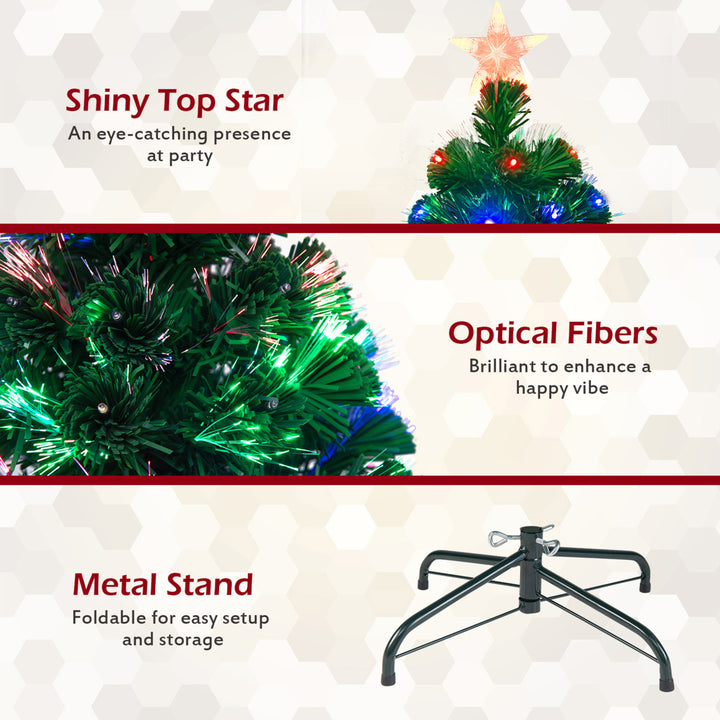 5Ft Pre-lit Optical Fiber Christmas Tree w/ Colorful LED Lights Stand Image 8