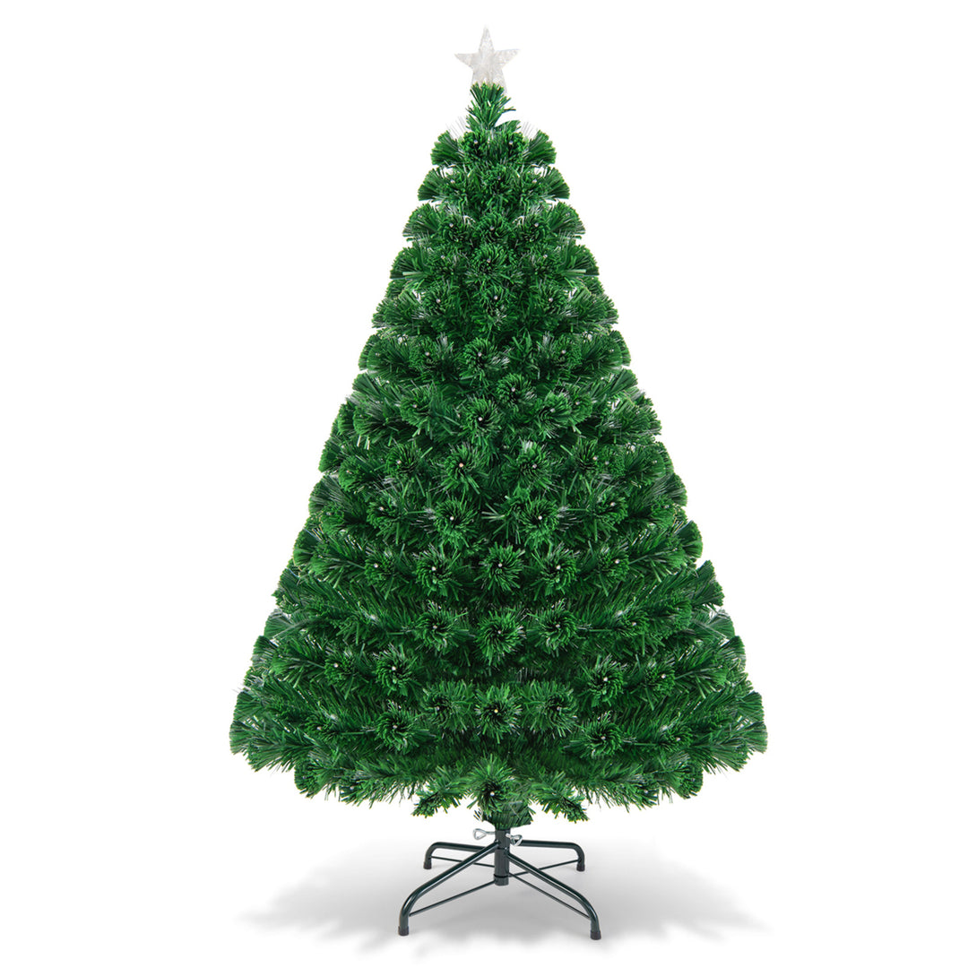 5Ft Pre-lit Optical Fiber Christmas Tree w/ Colorful LED Lights Stand Image 10