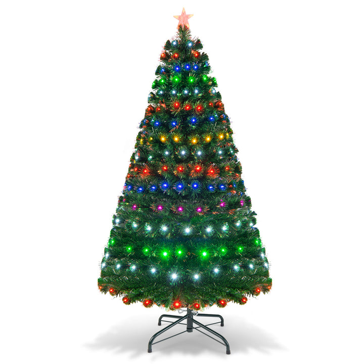 6Ft Pre-lit Optical Fiber Christmas Tree w/ Colorful LED Lights Stand Image 9