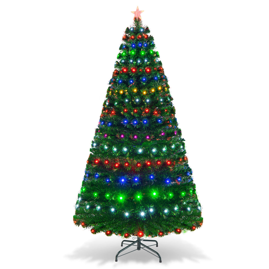 7Ft Pre-lit Optical Fiber Christmas Tree w/ Colorful LED Lights Stand Image 9