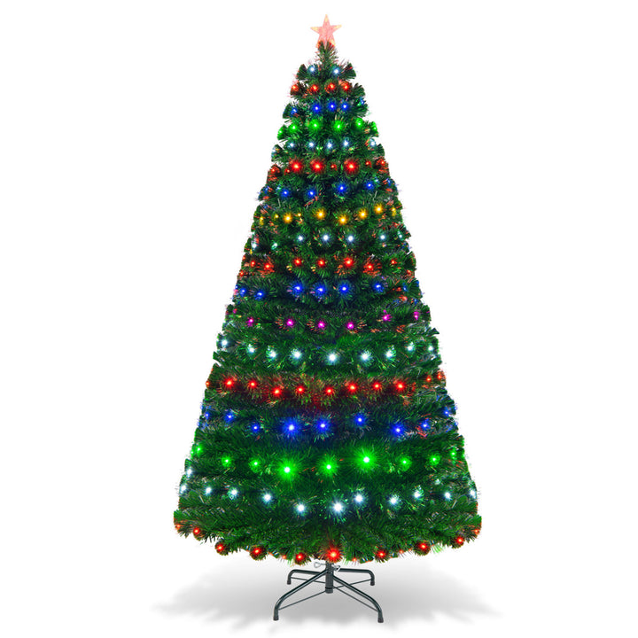 7Ft Pre-lit Optical Fiber Christmas Tree w/ Colorful LED Lights Stand Image 9