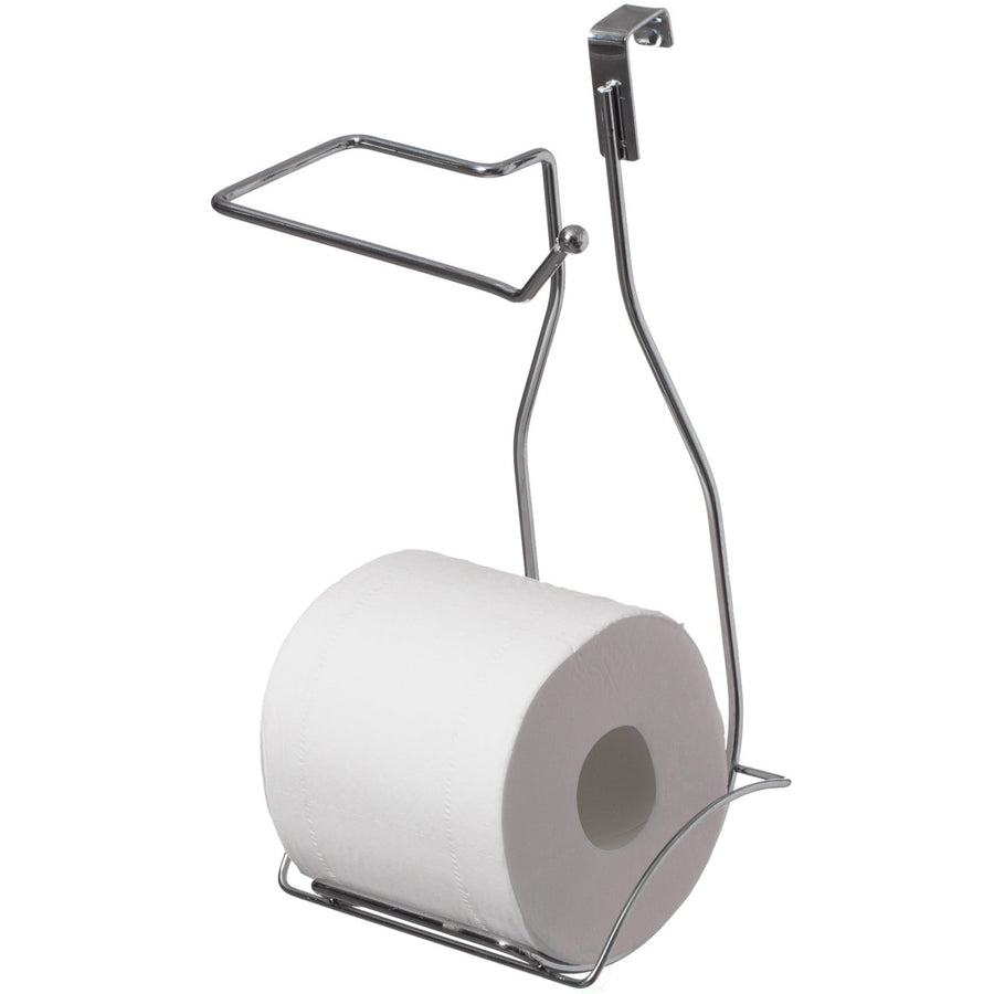 Chrome Over the Tank 2 Slots Toilet Tissue Paper Holder Organizer for Bathroom Storage Image 1